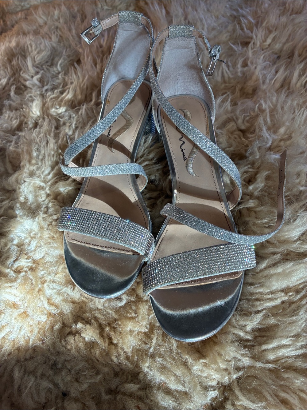 Nina Silver Rhinestone Strappy Heels